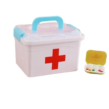Семеен Комплект Аптечка Малка Медицинска Многопластова Кутия За съхранение на Лекарства за Първа Помощ Домакински Пластмасов Детски Комплект за Първа Помощ