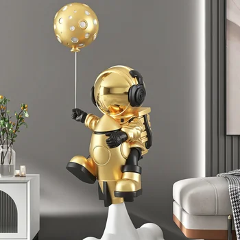 Скулптура на астронавти на балон с горещ въздух, 95 см, подови аксесоари за декорация на ТВ-шкаф, статуетки, украшения за дома, статуя за хол