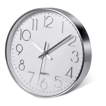 Сребърен стенен часовник ABHU премиум-клас, монтиране на украса, модерни, тихи и стенни часовници и за домашния офис, кухня (25 см, сребро)