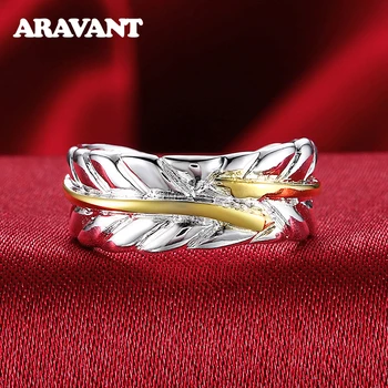 Сребърни пръстени с пера 925 проба, отворени регулируеми пръстени за жени, годежни пръстени, бижута