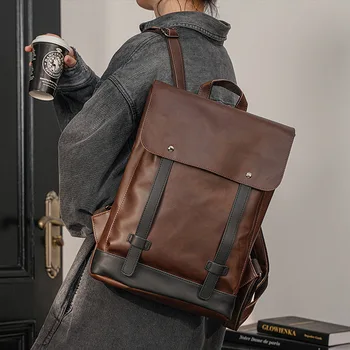 Стилен мъжки ретро раница - висококачествена училищна чанта през рамо от изкуствена кожа