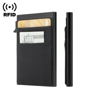 Супер тънък, Rfid smart-калъф за кредитни карти, метални мъжки портфейли, поп минималистичен портфейл, черен портфейл, метална Carteira Masculina