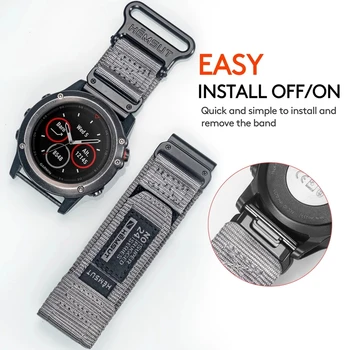 Съвместим с каишка за часовник Quickfit Garmin, Найлонови каишка 20 22 26 мм, Спортен каишка на китката, за да Fenix/Forerunner/EPIX/Instinct/Tactix