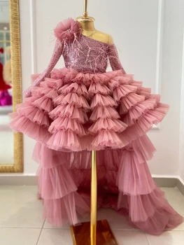 Тюлевое рокля с цветя модел за момичета, сватбени апликации, детско бална рокля на принцеса, детско бална рокля за първо причастие на малко дете, вечерна парти