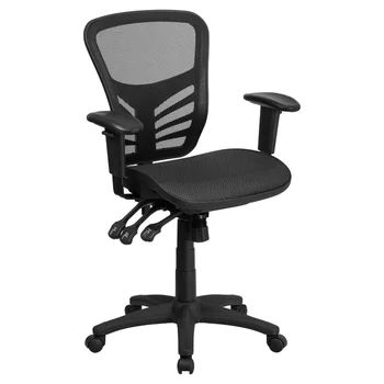Флаш мебели Nicholas със средна облегалка от прозрачен черна мрежа, мултифункционален въртящо се ергономичен офис стол