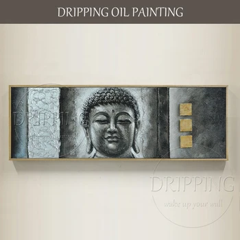 Художник, ръчно рисувани, висококачествени маслени картини с изображение на Буда върху платно, голямо платно, текстурирани маслени картини с изображение на Буда за хол