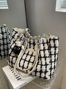 Чанта-тоут, модни решетчатая чанта през рамо, стотици женски чанти за крайградски пътувания, чанти за ръце