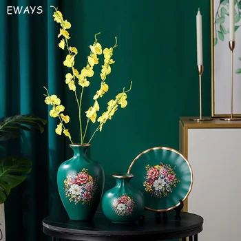 3 бр., европейската керамична ваза с цветя, украса, сухи цветя, цветя договореност, чиния за един непостоянен човек, на входа на хола, украса за дома, Housewa