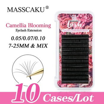 MASSCAKU 10 бр./лот Удължаване на миглите Лесно фен 0.05 C Curl Дължина 14 мм Автоматично Цъфтежа на Миглите Устойчиви Саморазвивающиеся Мигли
