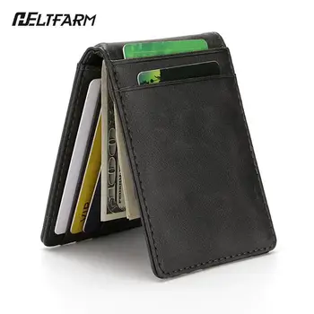 RFID Мъжки кожен тънък двойна скоба за пари, портфейл, джоб отпред, държач за кредитни карти, 1 бр.