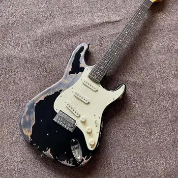 Електрическа китара Custom shop st черен цвят топ 6 жал gitaar Реликви със собствените си ръце