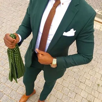 Красив Мъжки Ежедневни Костюм Зелен Цвят Terno Masculino, Оборудвана Смокинг От 2 Части За Мъже, Сватбени Костюми На Младоженеца По Поръчка, Блейзър За Бала 2021