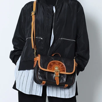 Мейл САЩ, чанта за съобщения от естествена кожа, реколта чанта-месинджър за жени, ежедневна чанта през рамо с катарама в ретро стил, новост 2023 година