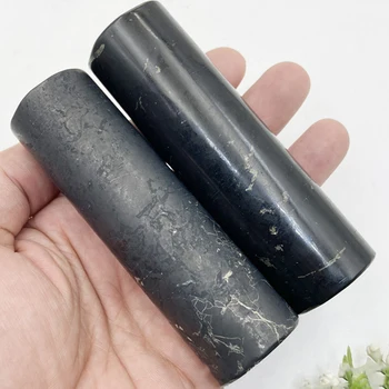 Минераали Натурален скъпоценен камък шунгит, полирани груб цилиндри, автентичен черен лечебен кристал, почистване, който предпазва от електромагнитни смущения енергиен камък