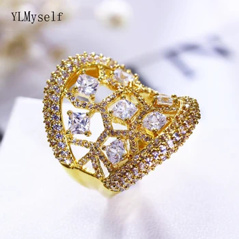 Подарък за годишнина Жена латунное пръстен, Вечерни Бижута с кристали квадратни и кръгли диаманти, луксозни Дамски ефектен очарователни пръстени