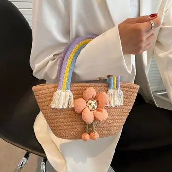 Чанта Пазарска чанта Бохемски стереоскопичен цвете хранителни чанти корея чанта дамска чанта през рамо тканая веревочная чанта