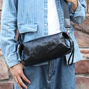 Чанта през рамо мъжки богат на функции преносим мъжка чанта на едно рамо мъжки чанти от кожа растително дъбени в мъжки стил кожена